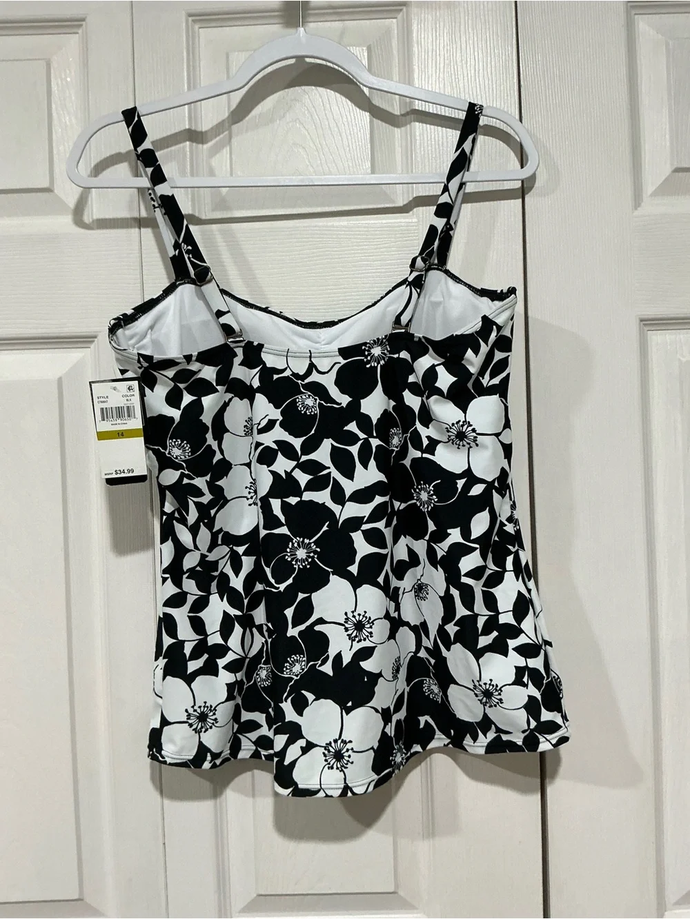 💙 NWT Island Escape Black White Ruffle Tankini Top - 14 (01419)